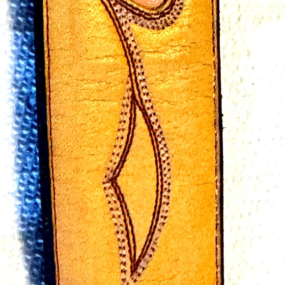 Vintage Western Larry Mahan Tan Leather Belt Pink Hearts Silver Buckle Sz 24 - Picture 14 of 16